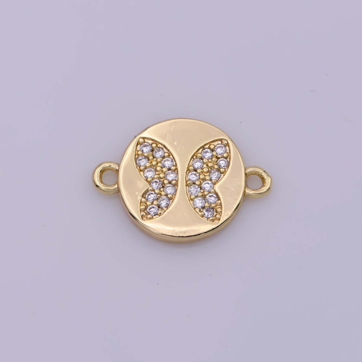 Mini Gold CZ Butterfly Connectors, 11 mm Cubic Zirconia Small Coin Butterflies 18K Gold Filled Link Connector N-093 - DLUXCA