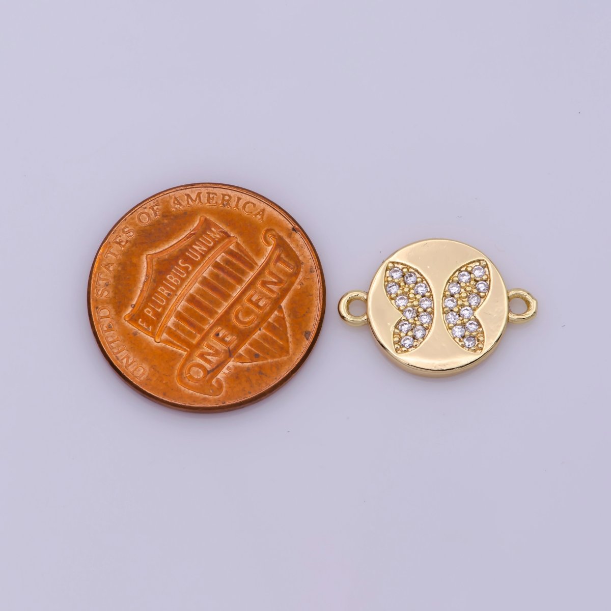 Mini Gold CZ Butterfly Connectors, 11 mm Cubic Zirconia Small Coin Butterflies 18K Gold Filled Link Connector N-093 - DLUXCA