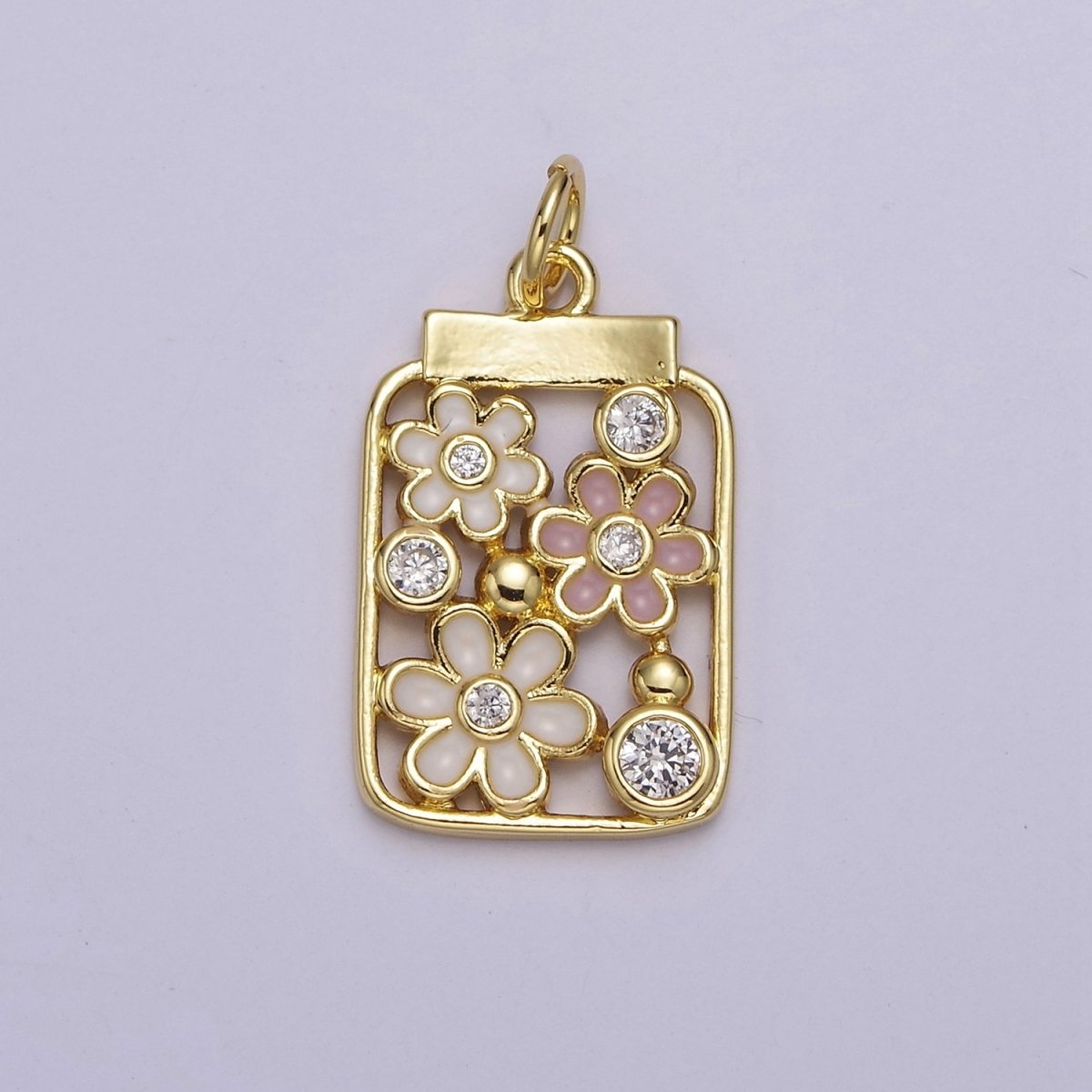 Mini Gold Daisy Flower in the Jar Charm for Spring Jewelry Inspired E-648 - DLUXCA