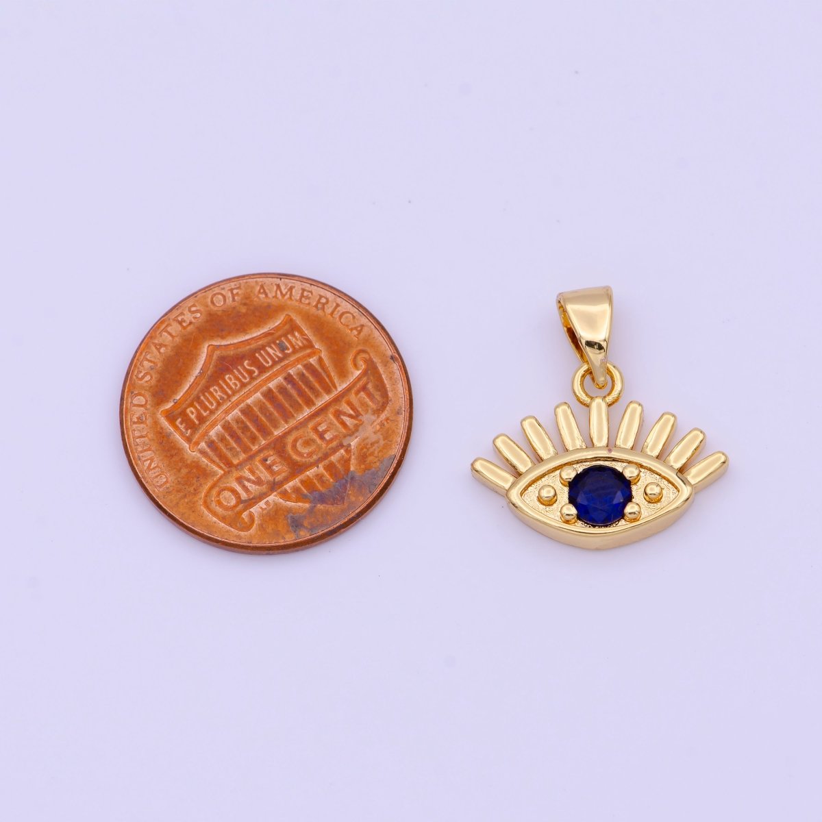 Mini Gold Evil Eye Blue Cubic Zirconia Pendant Amulet H-573 - DLUXCA
