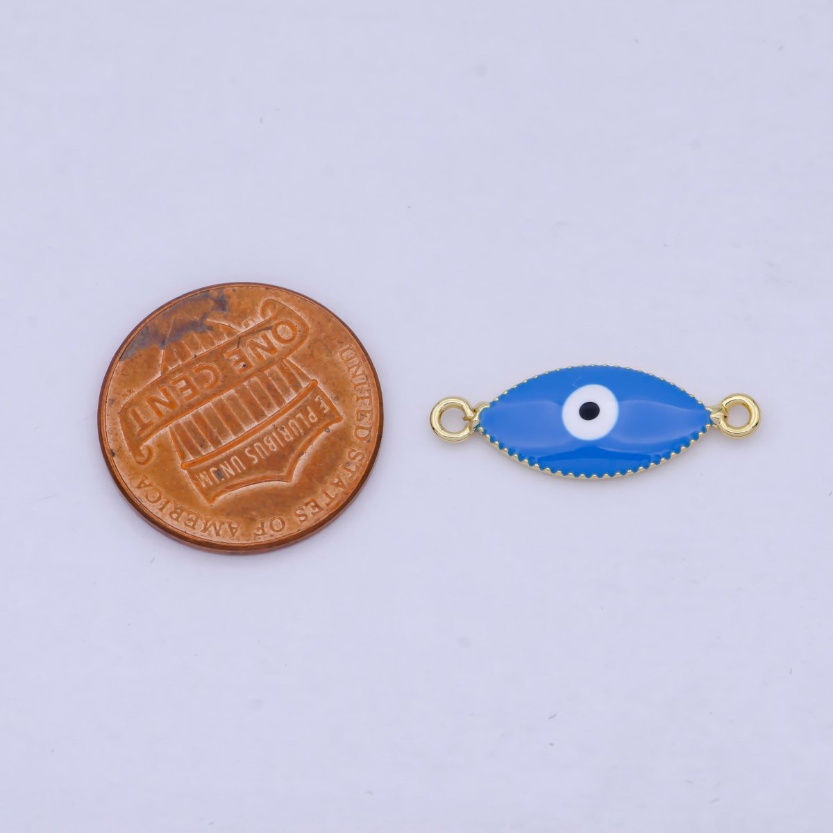 Mini Gold Evil Eye Charm Connector Blue Enamel Eye Link Connector G-922 - DLUXCA