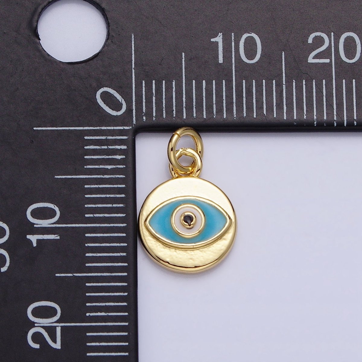 Mini Gold Evil Eye Charm Teal Eye Coin Charm AC466 - DLUXCA