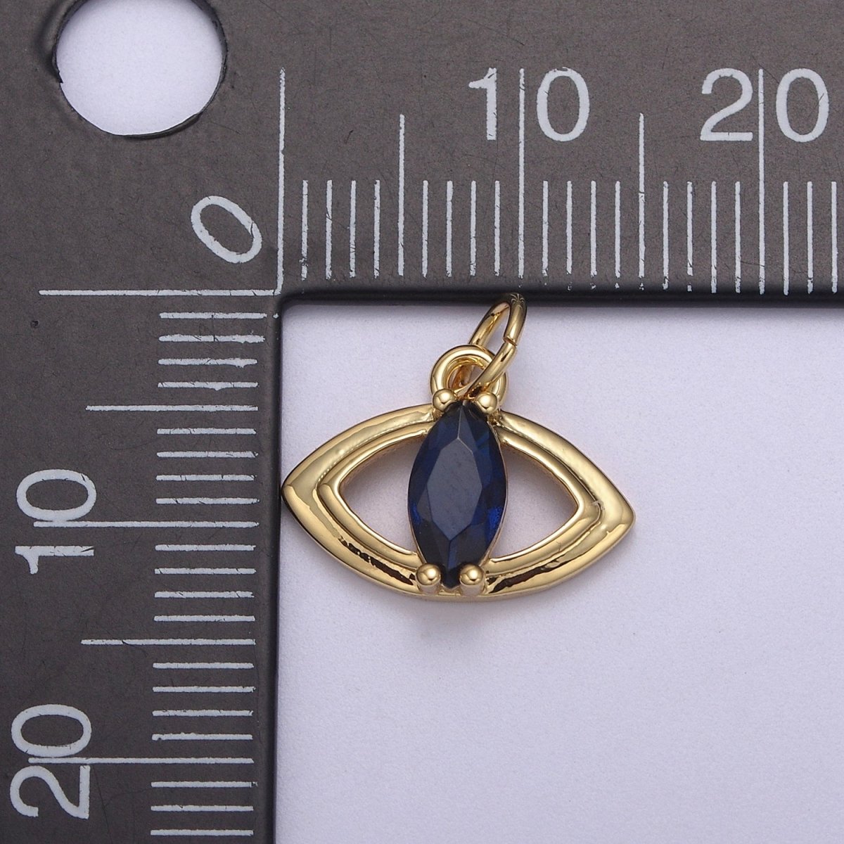 Mini Gold Evil Eye Charm With Blue CZ Stone N-868 - DLUXCA