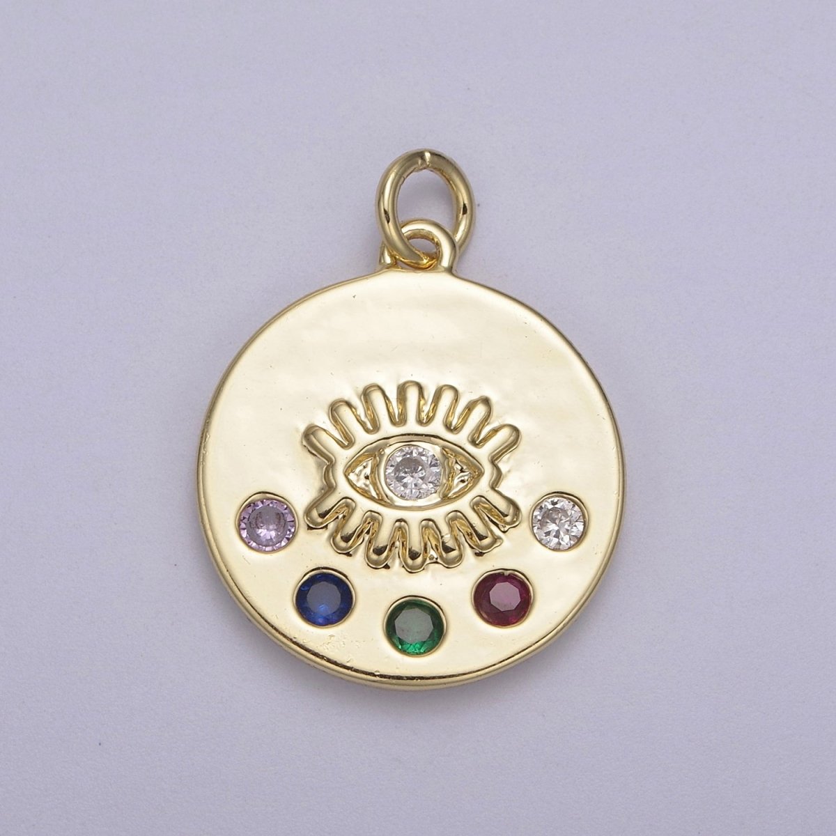Mini Gold Evil Eye Medallion Charm for Add on Charm Bracelet Necklace N-929 - DLUXCA