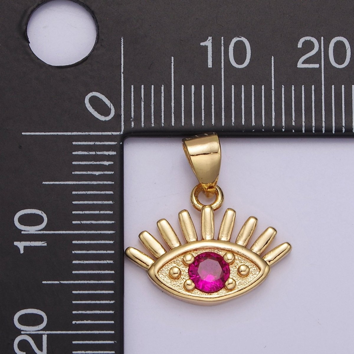 Mini Gold Evil Eye Pendant Fuschia Pink CZ Stone Eye Charm J-403 - DLUXCA