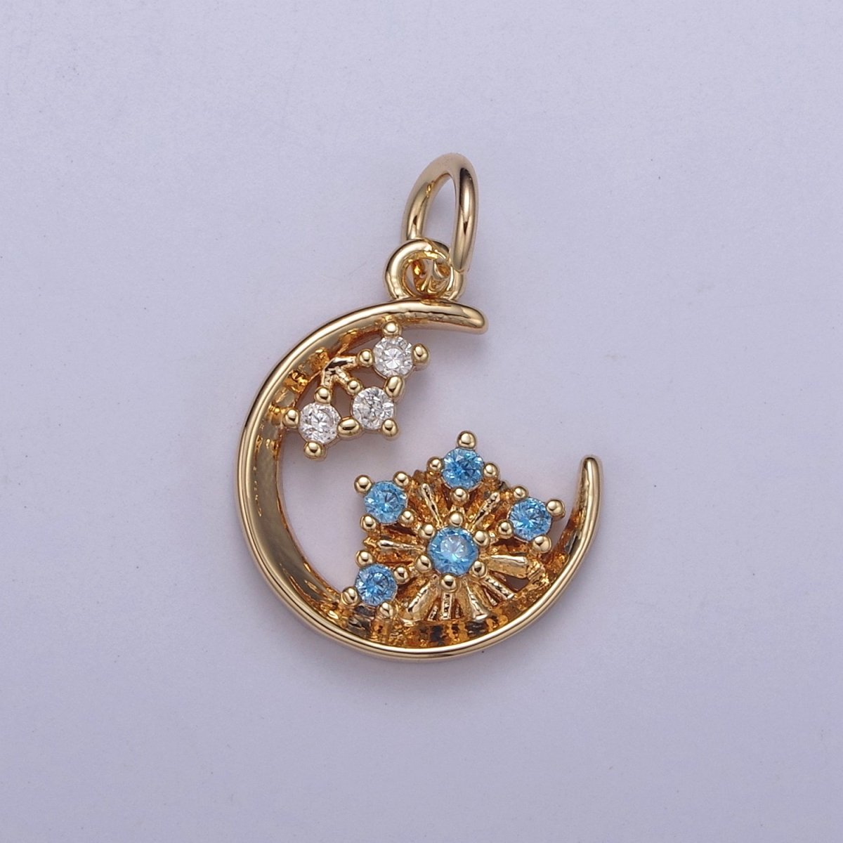 Mini Gold Filled Crescent Moon With Cubic Zirconia Stone Charm N-360 - DLUXCA