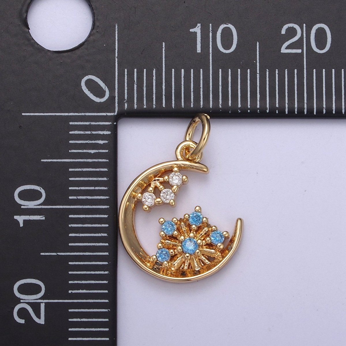 Mini Gold Filled Crescent Moon With Cubic Zirconia Stone Charm N-360 - DLUXCA