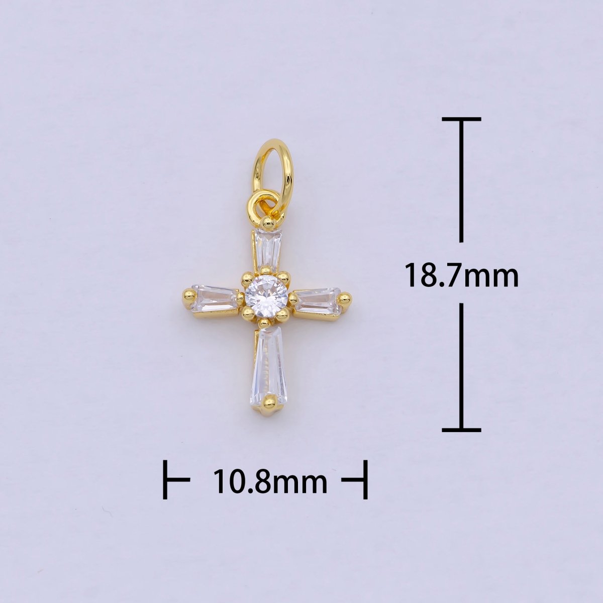 Mini Gold Filled Cross Charm Baguette CZ Cross charm for Bracelet Earring Necklace W-188 - DLUXCA
