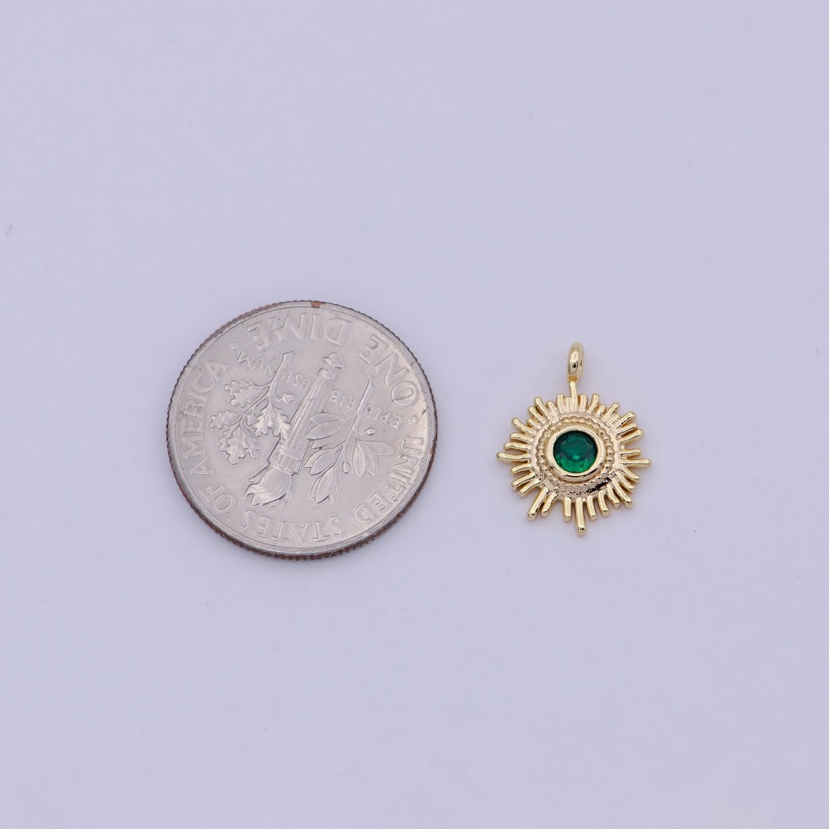 Mini Gold Filled Emerald Green Cz Sun Charm for Celestial Jewelry Making Supply N-913 - DLUXCA