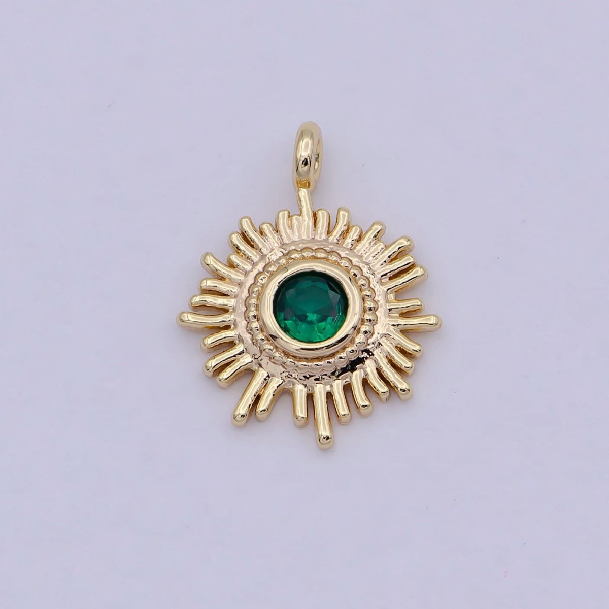 Mini Gold Filled Emerald Green Cz Sun Charm for Celestial Jewelry Making Supply N-913 - DLUXCA