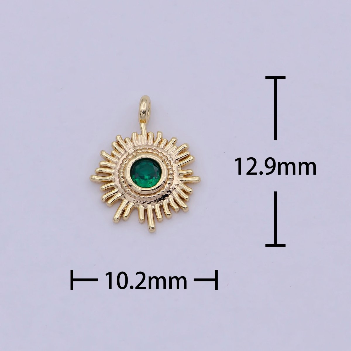 Mini Gold Filled Emerald Green Cz Sun Charm for Celestial Jewelry Making Supply N-913 - DLUXCA