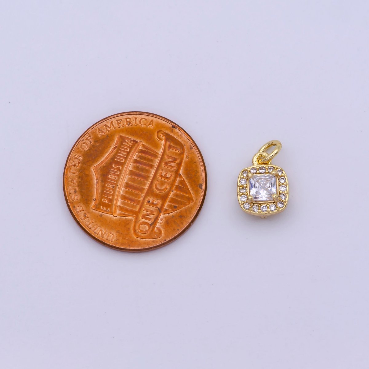 Mini Gold Filled Square CZ charm Dangle square Micro Pave charm M-921 - DLUXCA