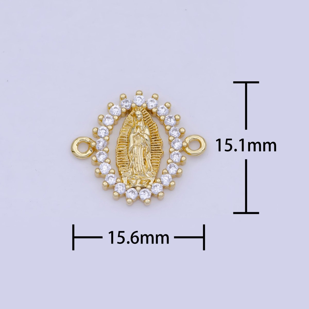 Mini Gold Filled Virgin Mary Charm Connector Micro Pave CZ Lady Guadalupe Link Connector G-911 - DLUXCA