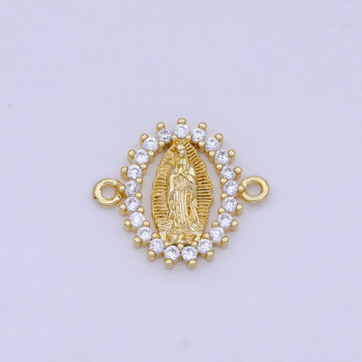 Mini Gold Filled Virgin Mary Charm Connector Micro Pave CZ Lady Guadalupe Link Connector G-911 - DLUXCA