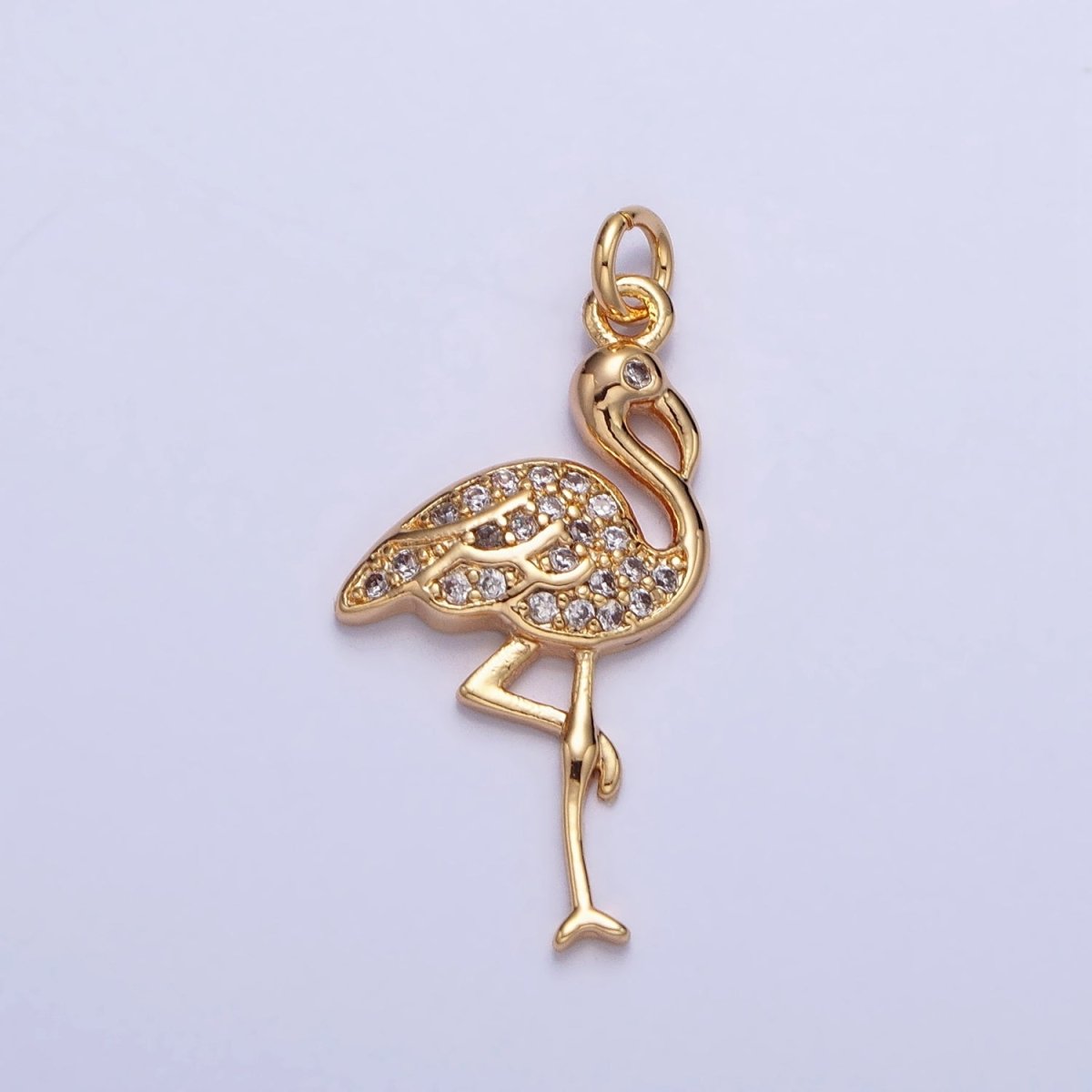 Mini Gold Flamingo Charm Silver Micro Pave Bird Zoo Pendant AC731 AC732 - DLUXCA