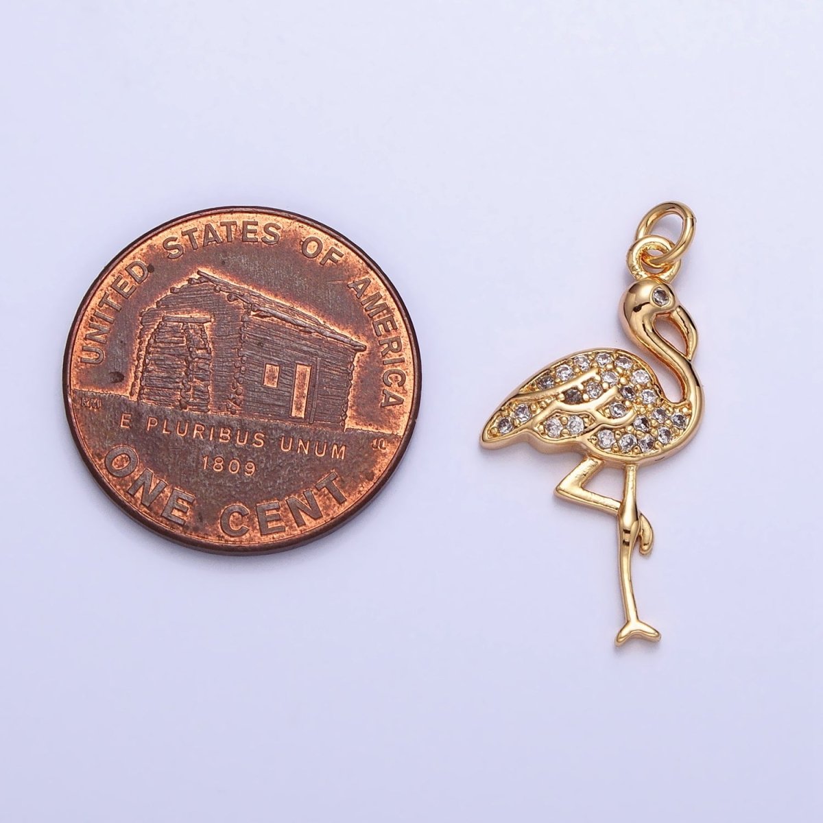 Mini Gold Flamingo Charm Silver Micro Pave Bird Zoo Pendant AC731 AC732 - DLUXCA