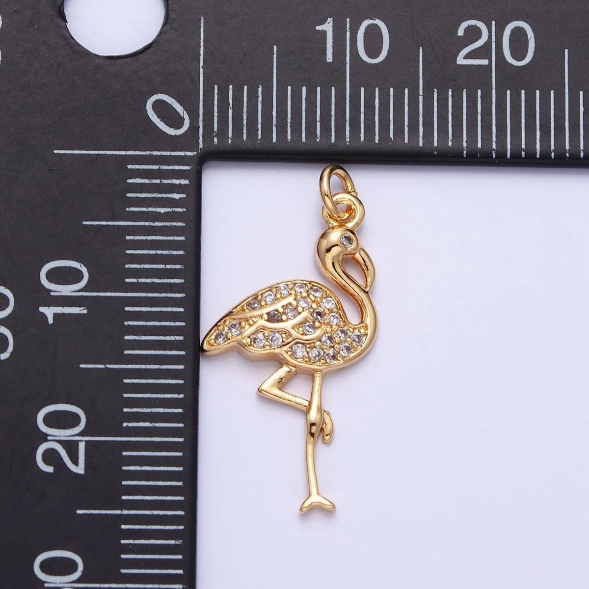 Mini Gold Flamingo Charm Silver Micro Pave Bird Zoo Pendant AC731 AC732 - DLUXCA