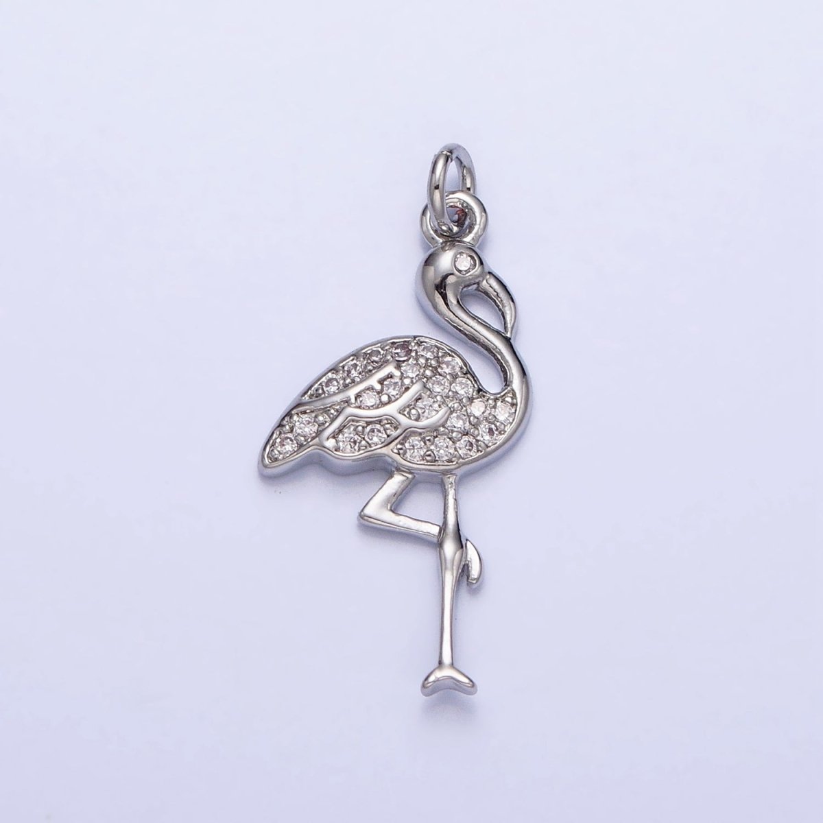 Mini Gold Flamingo Charm Silver Micro Pave Bird Zoo Pendant AC731 AC732 - DLUXCA