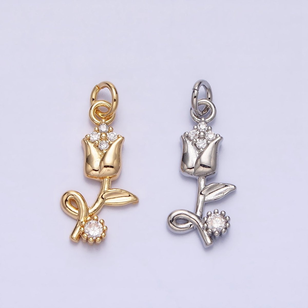 Mini Gold Flower Charm With Cubic Zirconia Stone for Bracelet Necklace Earring Supply AC-500 AC-501 - DLUXCA