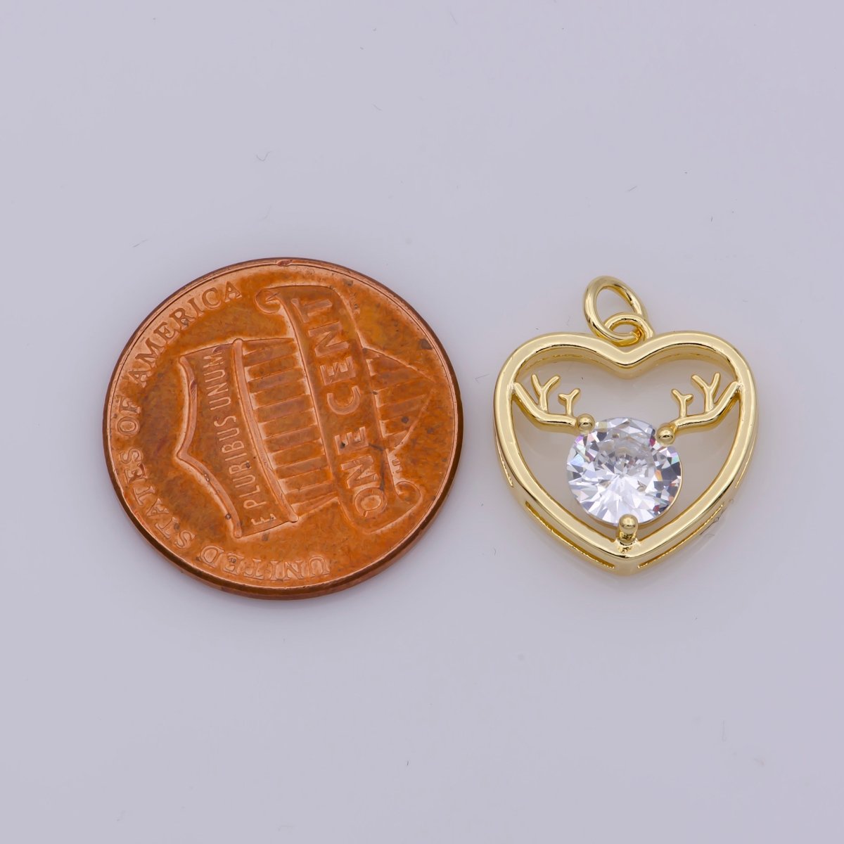 Mini Gold heart Charm Gold Filled Cz Stone Raindeer pendant Minimalist Jewelry for bracelet earring necklace component - DLUXCA