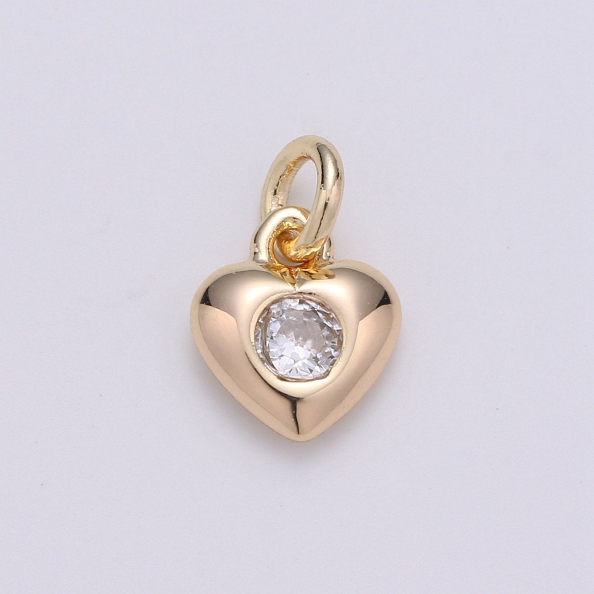 Mini Gold Heart Charm Tiny CZ Charm - Gold Love Charm with cubic zirconia for Bracelet, Necklace Earring Relationship Jewelry D-393 - DLUXCA