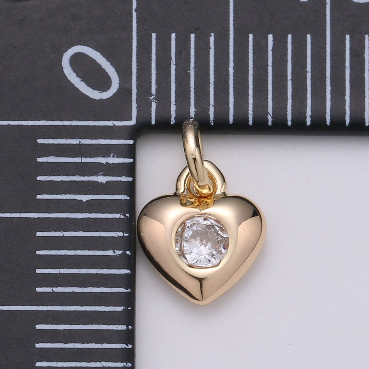 Mini Gold Heart Charm Tiny CZ Charm - Gold Love Charm with cubic zirconia for Bracelet, Necklace Earring Relationship Jewelry D-393 - DLUXCA