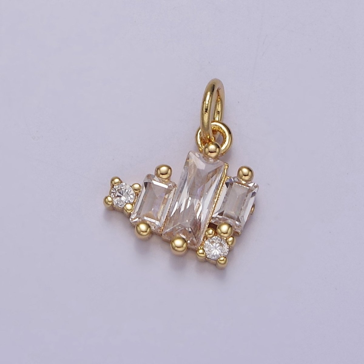 Mini Gold Heart Charm with Clear Baguette Cz Charm E-337 - DLUXCA