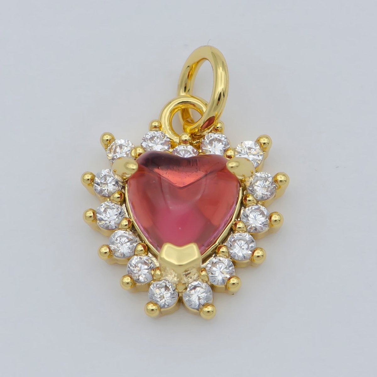 Mini Gold Heart Cubic Pave Charms, Red Love Charm, Cz Charm ,Gold Love charm Relationship Jewelry Inspired M-376 - DLUXCA