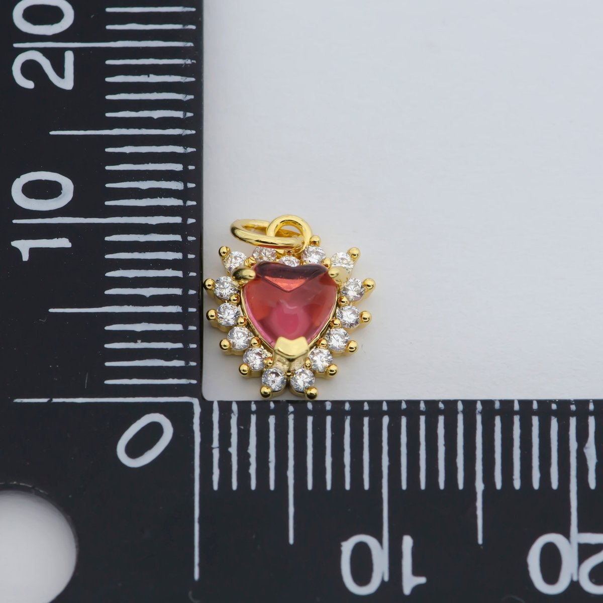 Mini Gold Heart Cubic Pave Charms, Red Love Charm, Cz Charm ,Gold Love charm Relationship Jewelry Inspired M-376 - DLUXCA