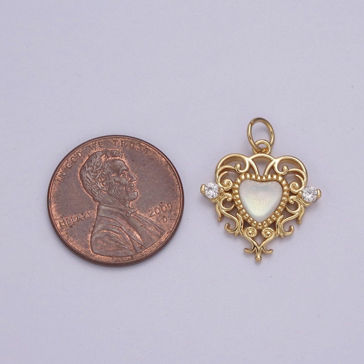 Mini Gold Heart Swirl Charm with CZ Stone N-866 N-867 - DLUXCA