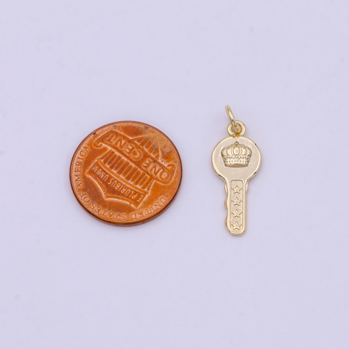 Mini Gold Key Charm with Crown Design N-365 - DLUXCA