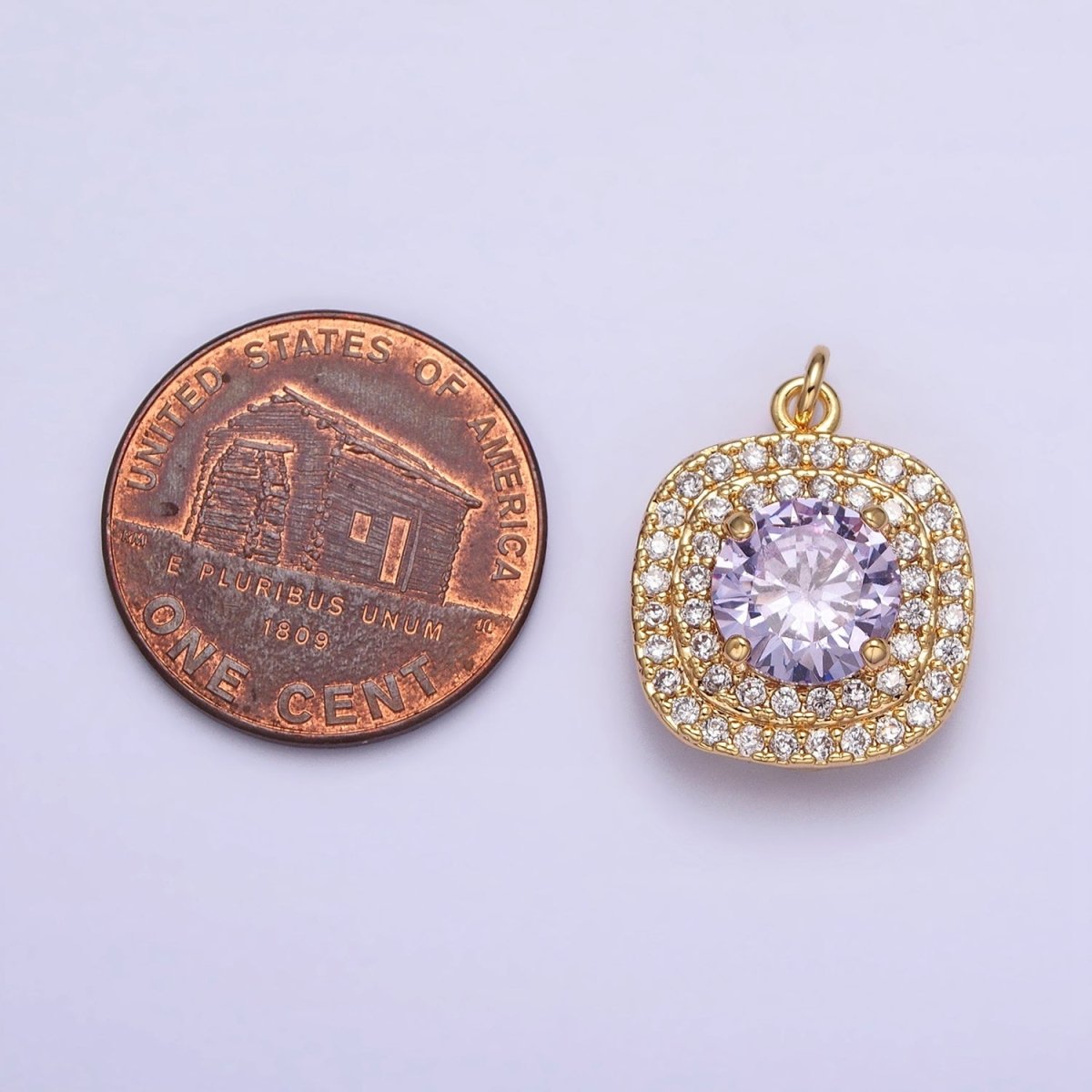 Mini Gold Lavender Oval Square Charm with Micro Pave Cz Stone Geometric Pendant AC502 AC503 - DLUXCA