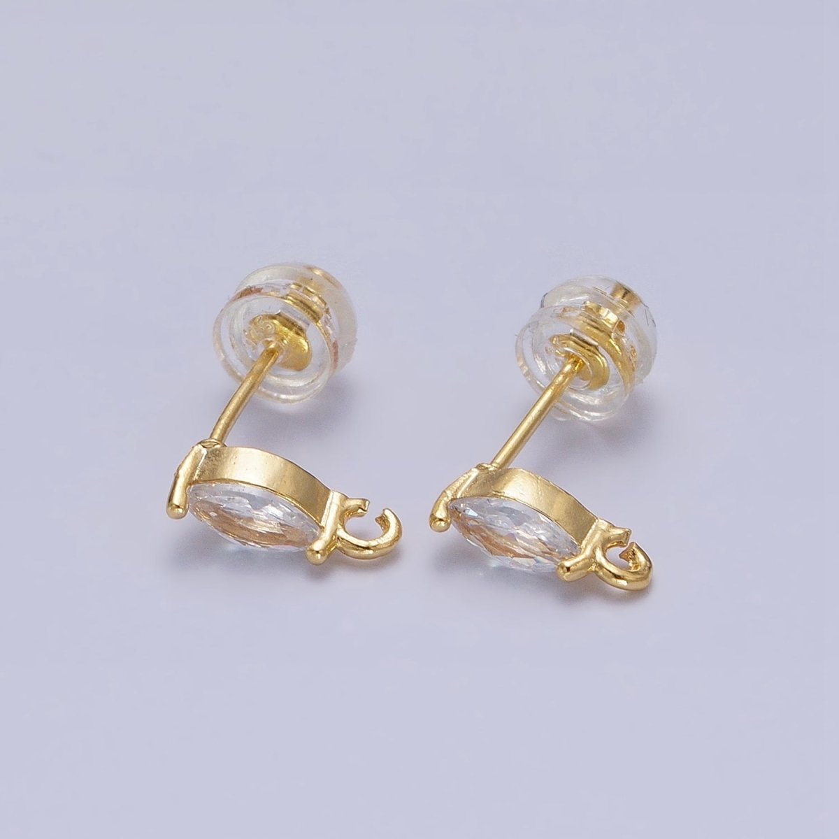 Mini Gold Marquise CZ Stone Earring Post Stud Earring with Open Link for Earring Component Z-189 - DLUXCA