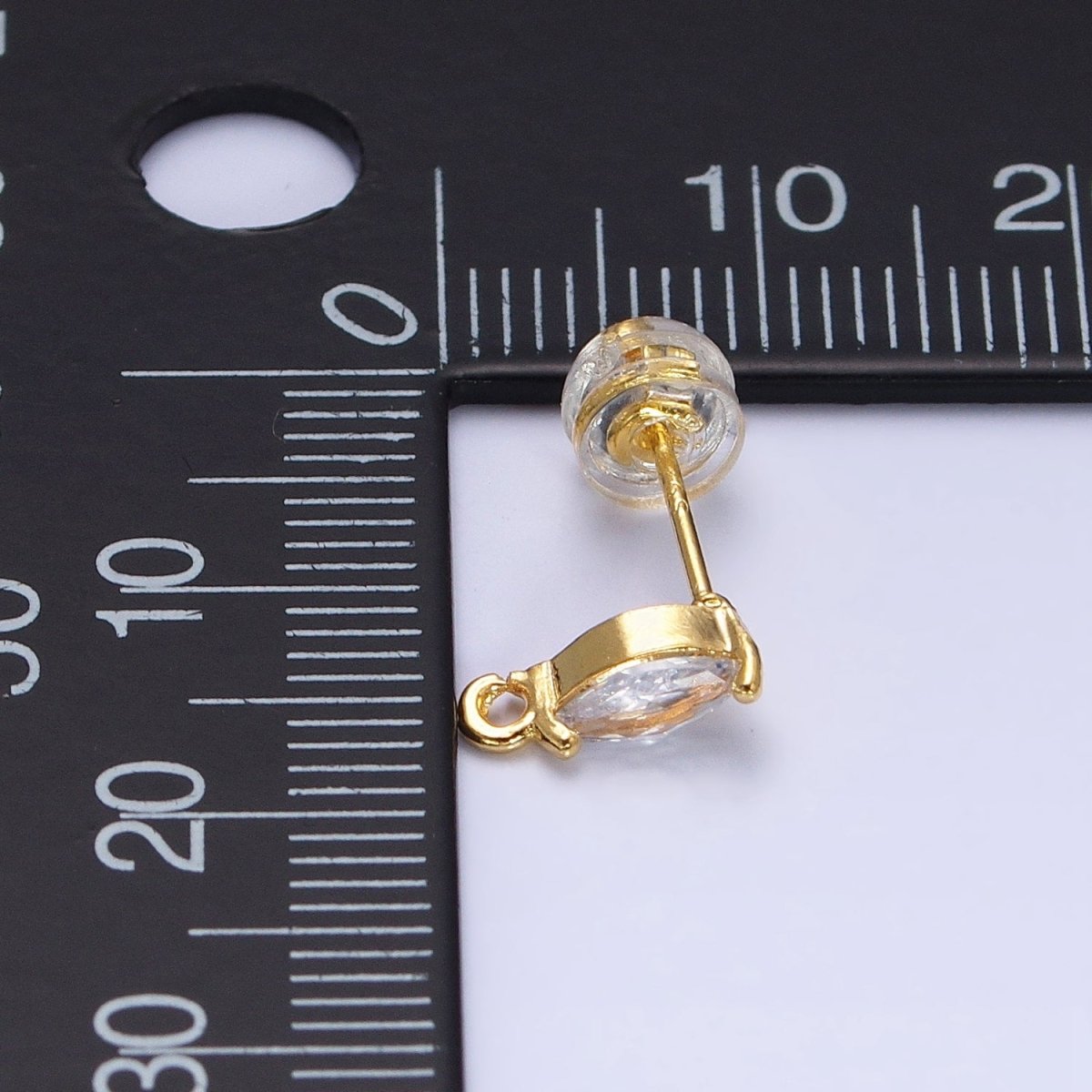 Mini Gold Marquise CZ Stone Earring Post Stud Earring with Open Link for Earring Component Z-189 - DLUXCA