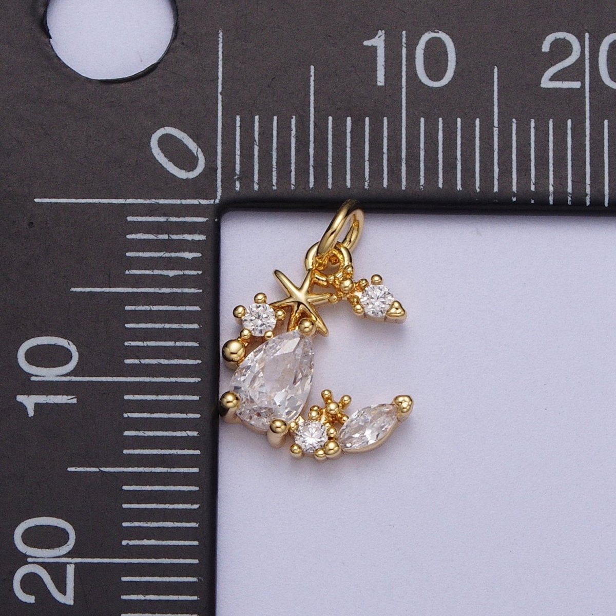 Mini Gold Moon Charm TearDrop Cz Stone Crescent Moon for Celestial Jewelry Add on Pendant A-098 - DLUXCA