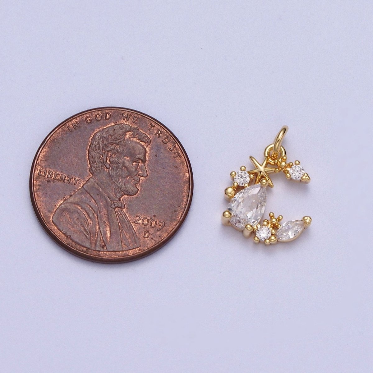 Mini Gold Moon Charm TearDrop Cz Stone Crescent Moon for Celestial Jewelry Add on Pendant A-098 - DLUXCA