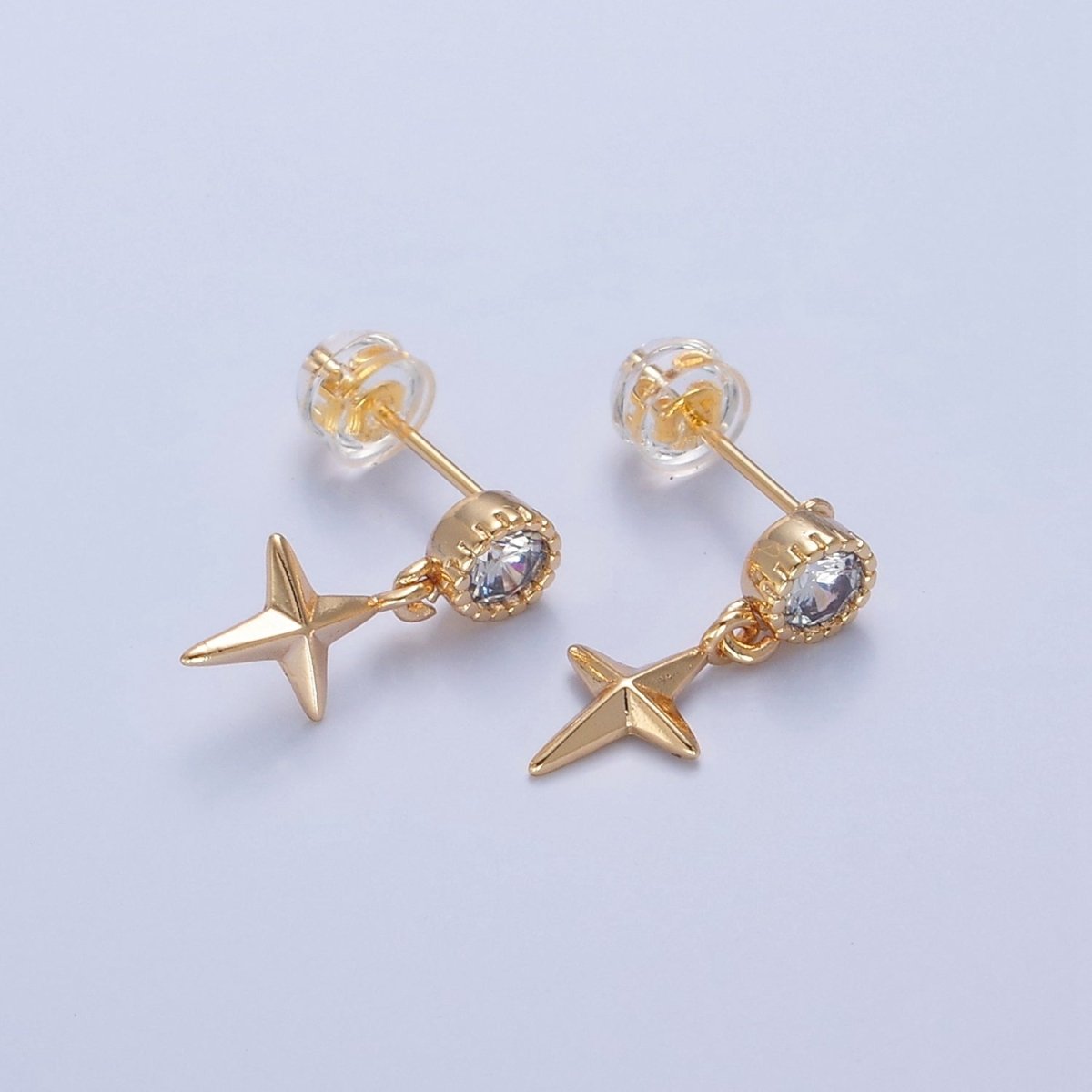 Mini Gold North Star Stud Earring Dangle Celestial Jewelry T-470 - DLUXCA