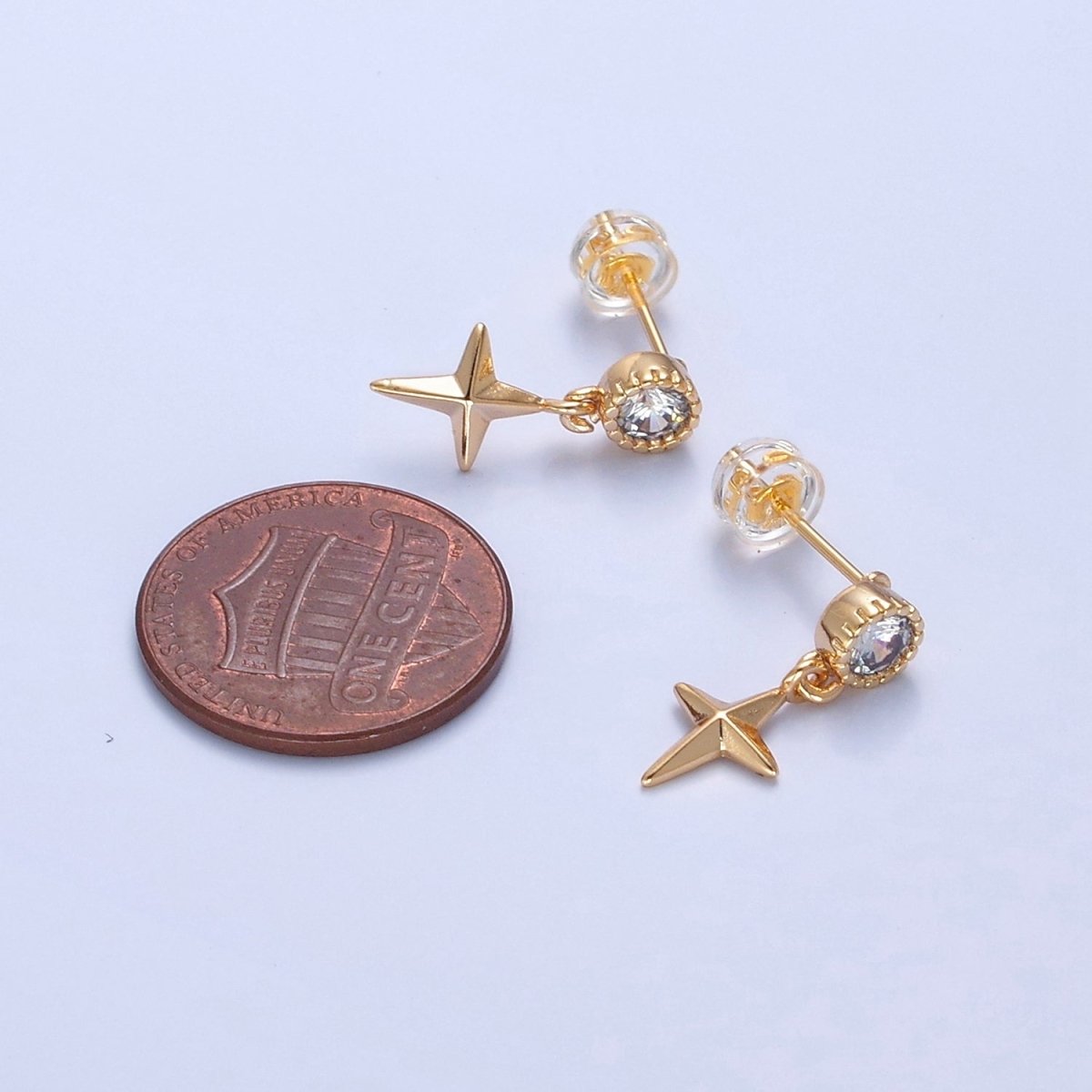 Mini Gold North Star Stud Earring Dangle Celestial Jewelry T-470 - DLUXCA