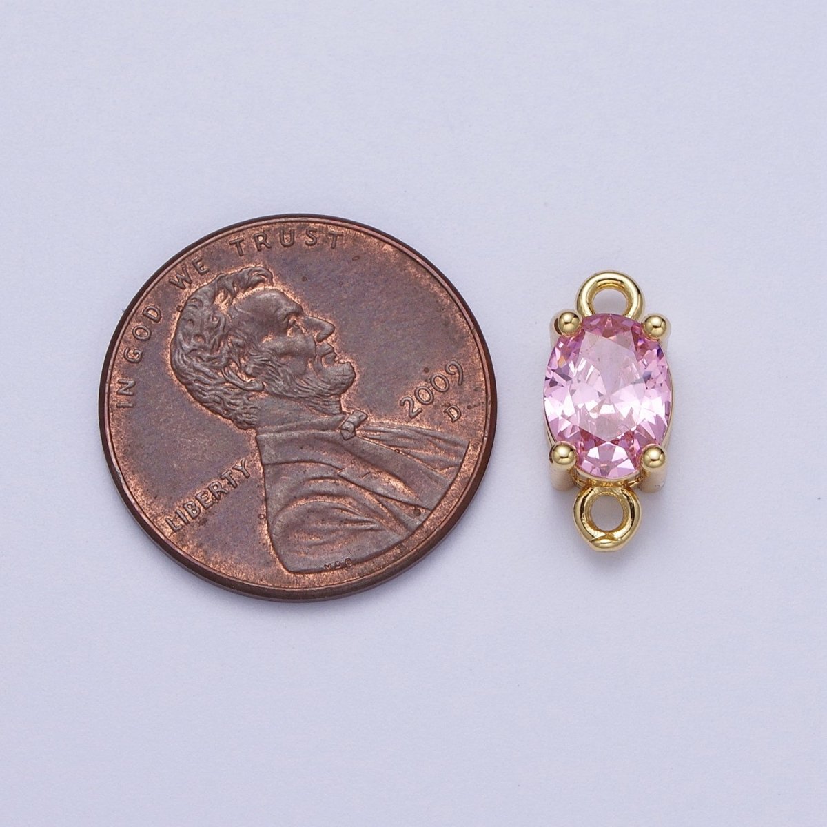 Mini Gold Oval Charm Connector for Necklace Bracelet Earring Link Connector Pink Clear CZ Stone Finding G-571 G-572 - DLUXCA