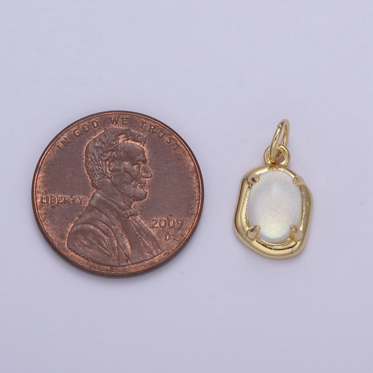 Mini Gold Oval Charm with Opal Stone for Minimalist Jewelry N-464 N-465 N-466 N-467 - DLUXCA