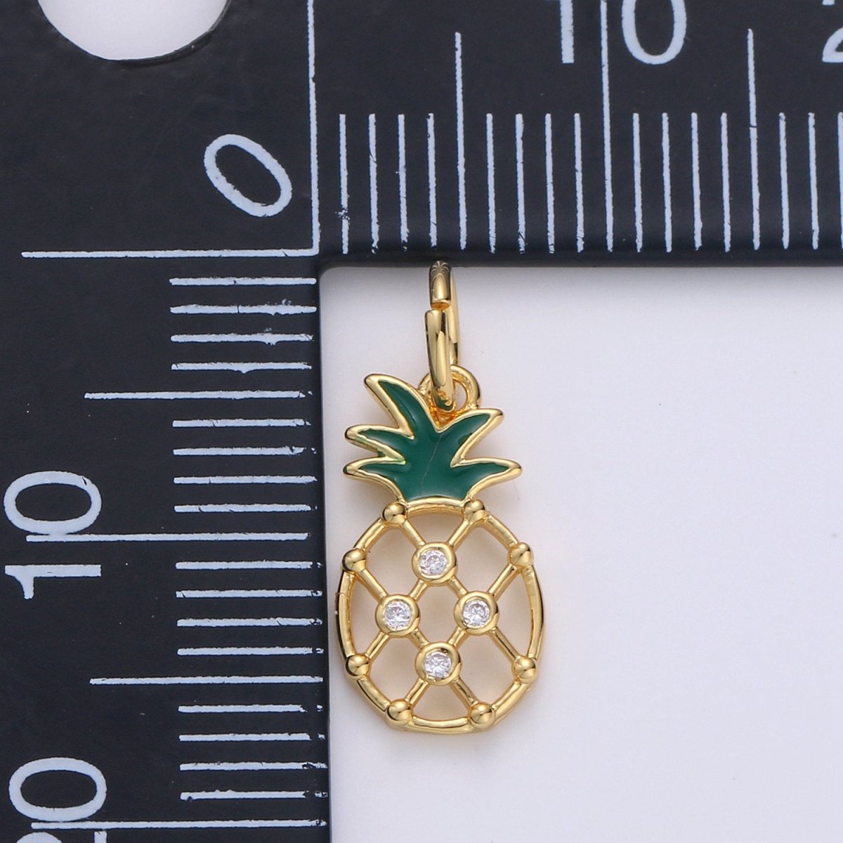 Mini Gold Pineapple Charm, Micro Pave Charms for Jewelry, Cubic Fruit Necklace Bracelet Charms, Fruit Charms, Dole Pendant 14k Gold Filled D-565 - DLUXCA