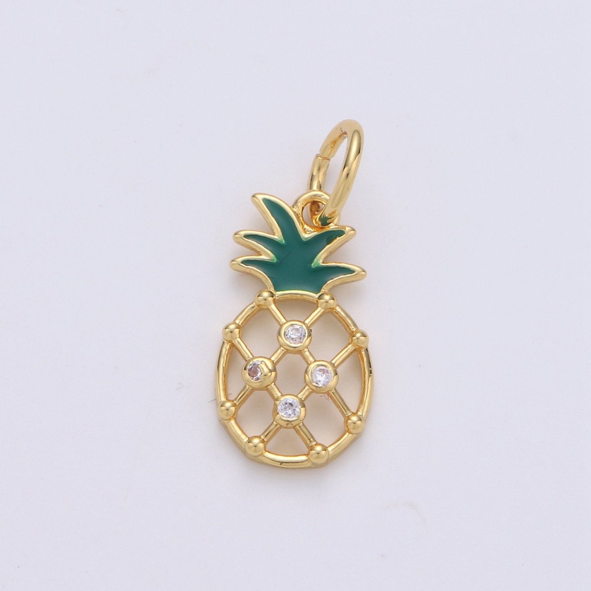 Mini Gold Pineapple Charm, Micro Pave Charms for Jewelry, Cubic Fruit Necklace Bracelet Charms, Fruit Charms, Dole Pendant 14k Gold Filled D-565 - DLUXCA