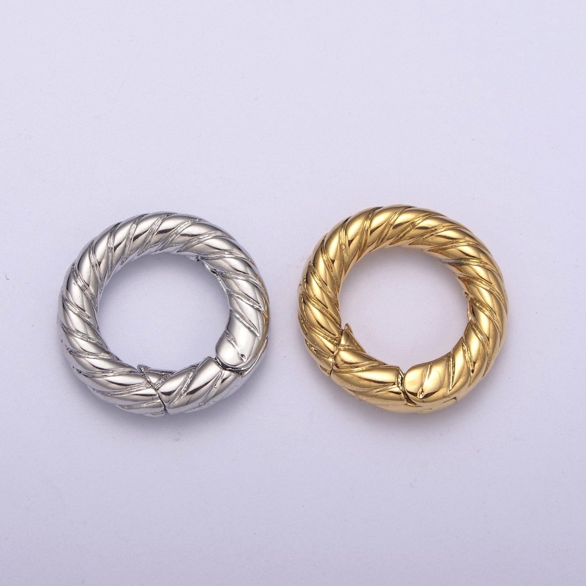 Mini Gold Push Gate ring, 15mm Round Twisted Rope Ring Charm Holder L-598 L-599 - DLUXCA
