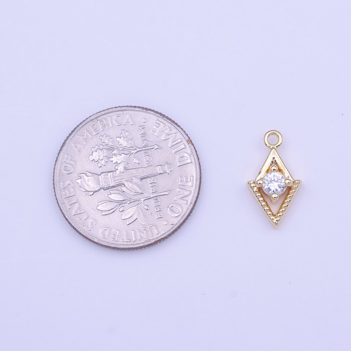 Mini Gold Rhombus Clear Round CZ Cubic Zirconia Minimalist Charm | C-518 - DLUXCA