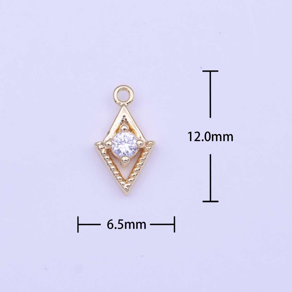 Mini Gold Rhombus Clear Round CZ Cubic Zirconia Minimalist Charm | C-518 - DLUXCA