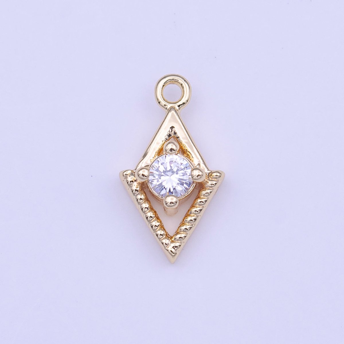 Mini Gold Rhombus Clear Round CZ Cubic Zirconia Minimalist Charm | C-518 - DLUXCA