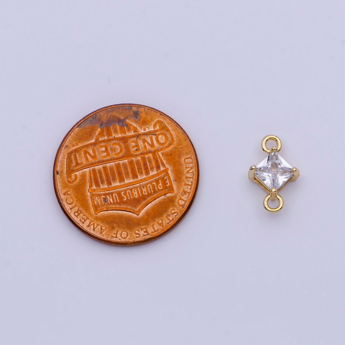 Mini Gold Rhombus CZ Charm Connector For Link Charm Connector | G-920 - DLUXCA