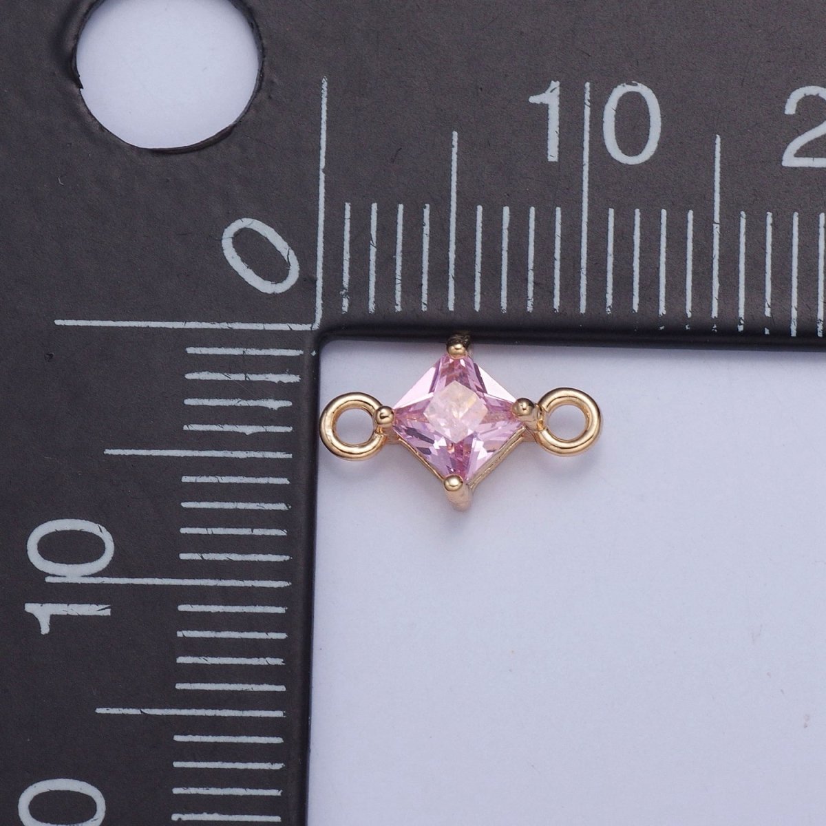 Mini Gold Rhombus Red, Pink CZ Charm Connector For Link Charm Connector | G-918 G-919 - DLUXCA