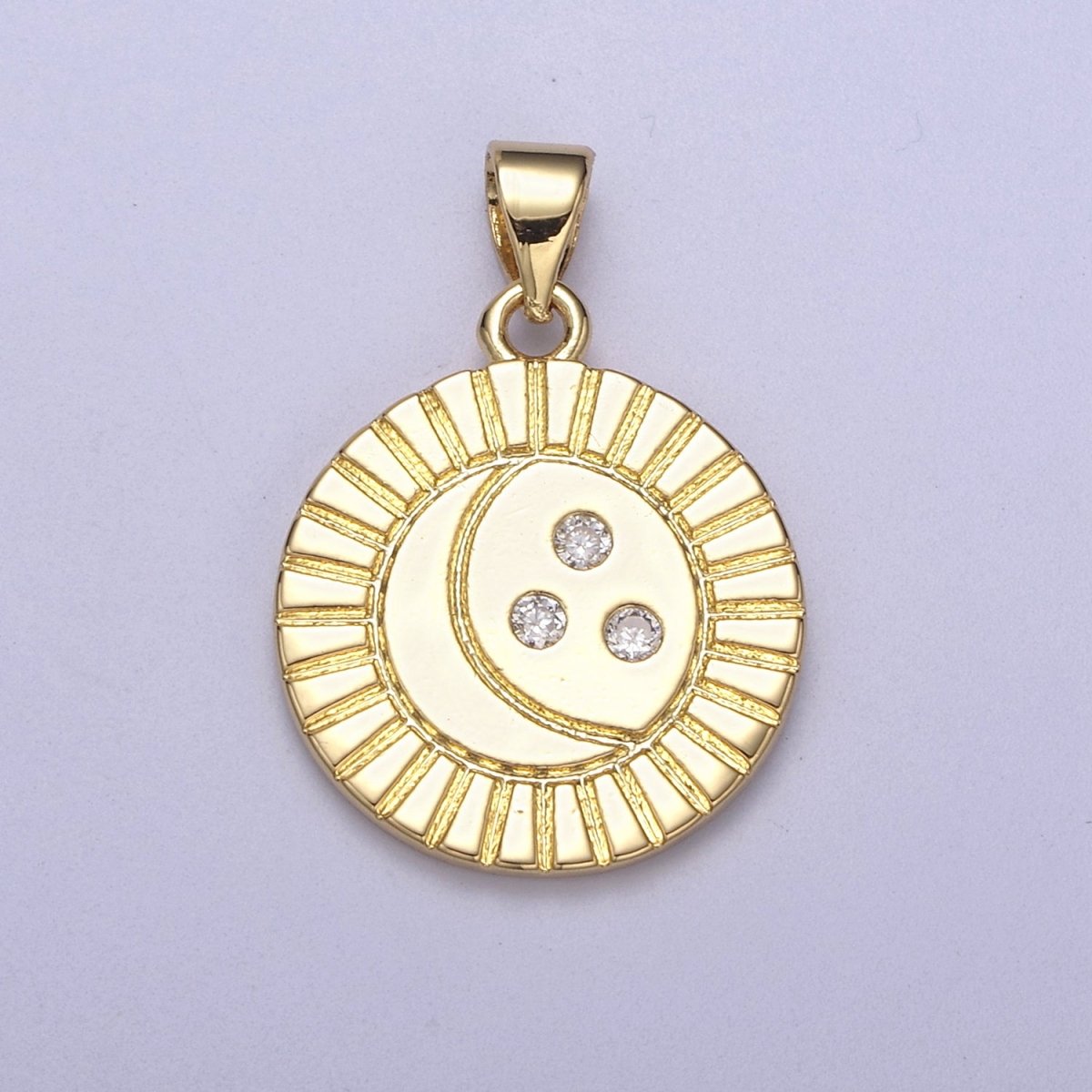 Mini Gold Round Coin Charm Moon Star Celestial Pendant H-154 - DLUXCA