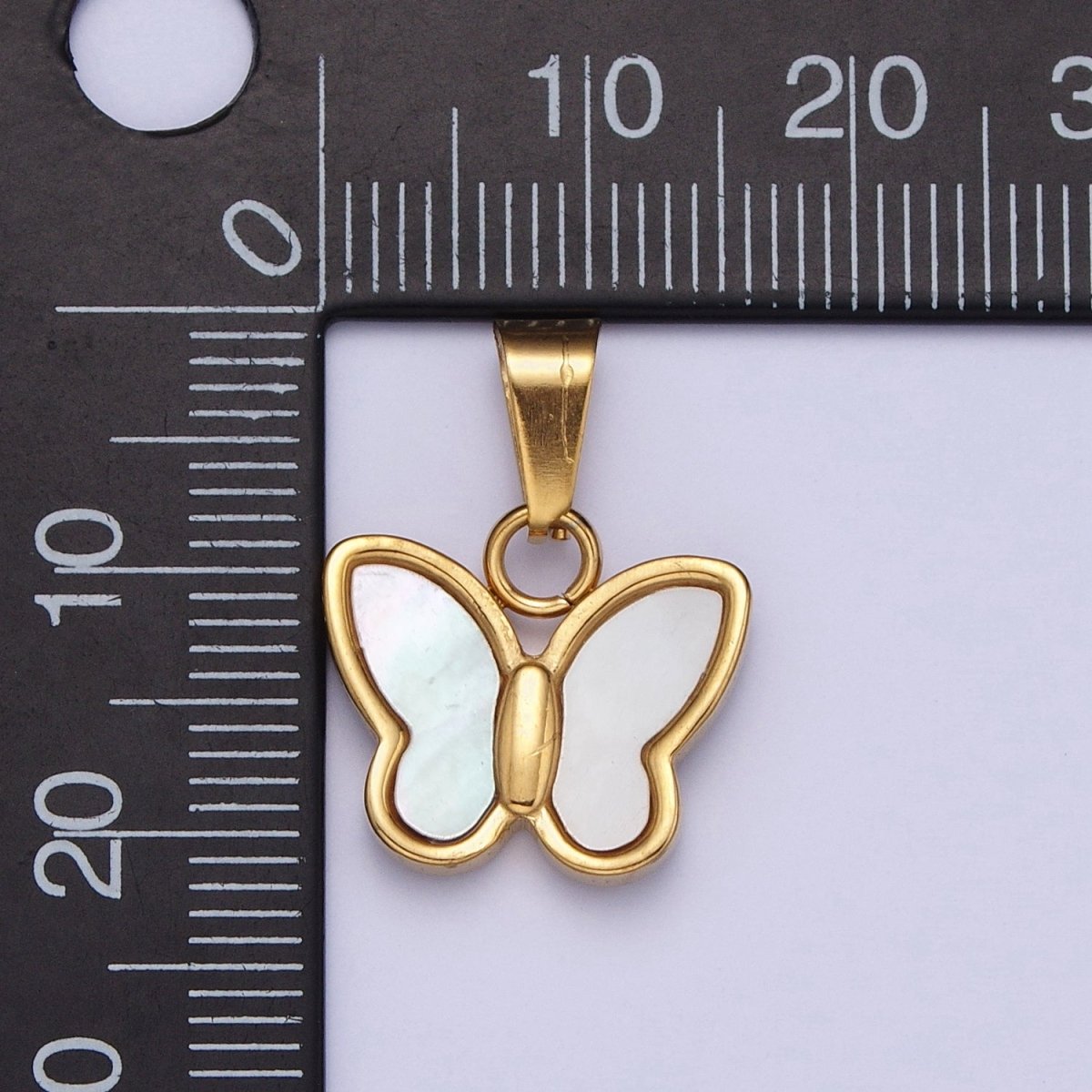 Mini Gold Shell Pearl Butterfly Pendant Pearl Mariposa Charm in 24k Gold Filled X-653 - DLUXCA